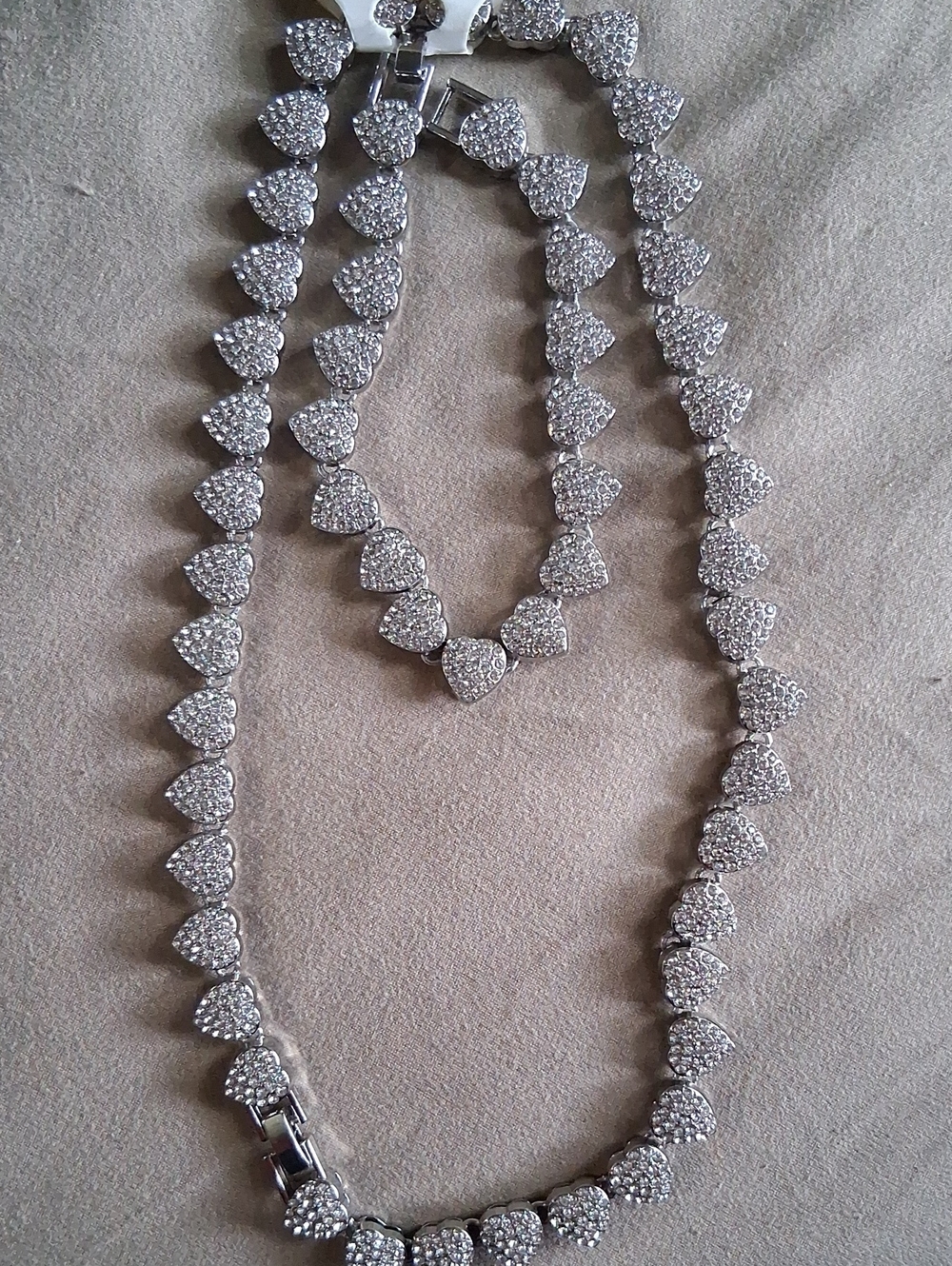 Silver Heart Link Necklace and Bracelet Set - Sparkling Silver Jewelry.Heavy.NWT